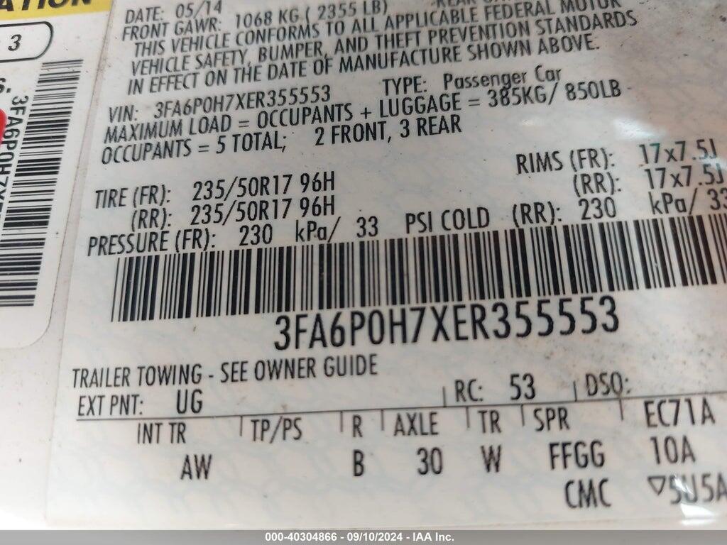 3FA6P0H7XER355553 2014 FORD FUSION photo no. 9