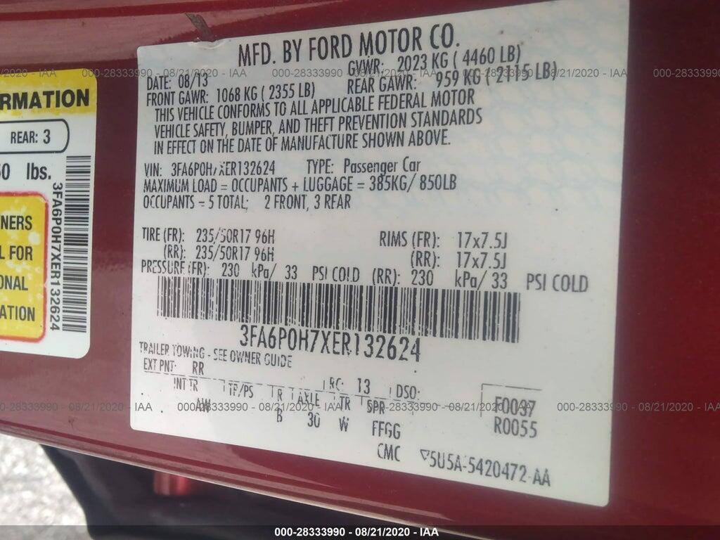 3FA6P0H7XER132624 2014 FORD FUSION photo no. 9