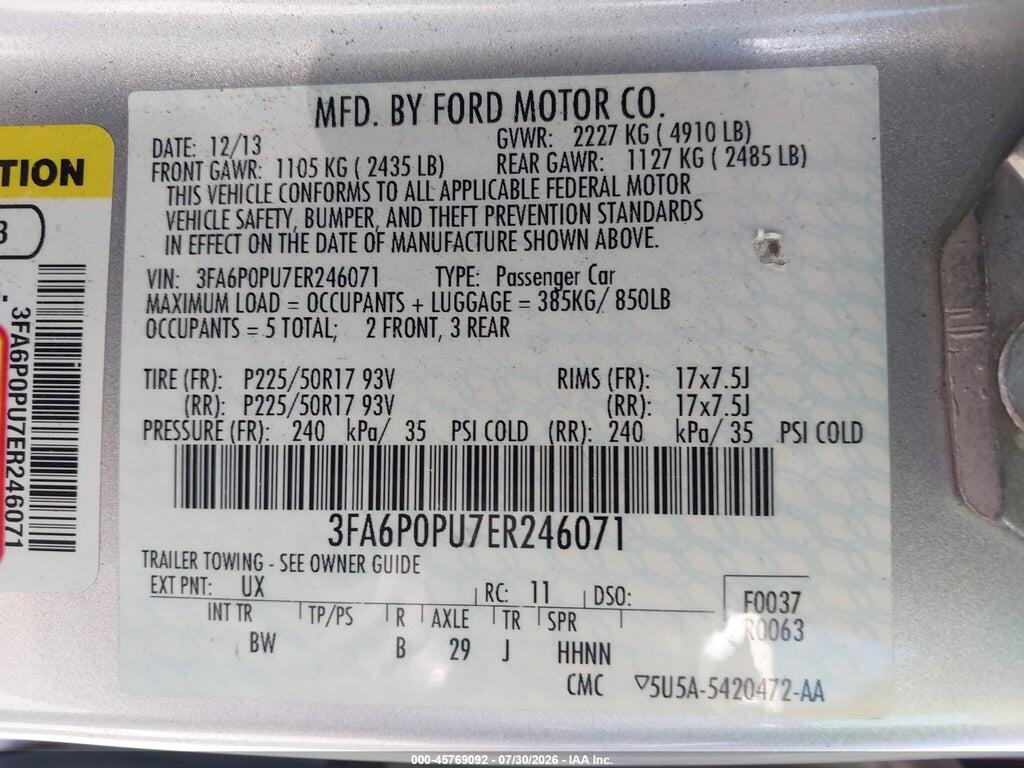 3FA6P0PU7ER246071 2014 FORD FUSION ENERGI photo no. 9