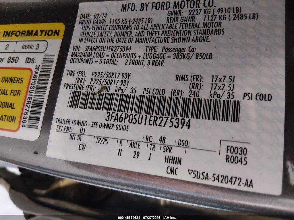 3FA6P0SU1ER275394 2014 FORD FUSION ENERGI photo no. 9