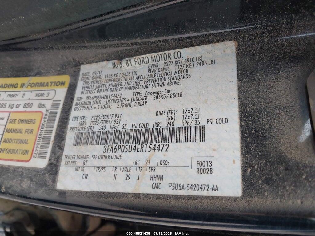 3FA6P0SU4ER154472 2014 FORD FUSION ENERGI photo no. 9
