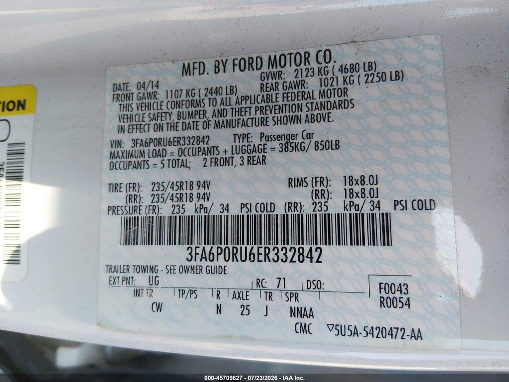 3FA6P0RU6ER332842 2014 FORD FUSION HYBRID photo no. 9