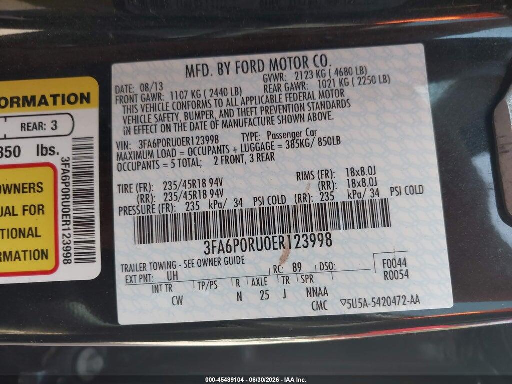 3FA6P0RU0ER123998 2014 FORD FUSION HYBRID photo no. 9