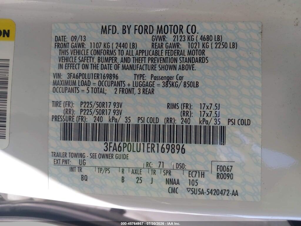 3FA6P0LU1ER169896 2014 FORD FUSION HYBRID photo no. 9