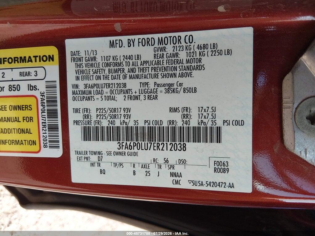 3FA6P0LU7ER212038 2014 FORD FUSION HYBRID photo no. 9