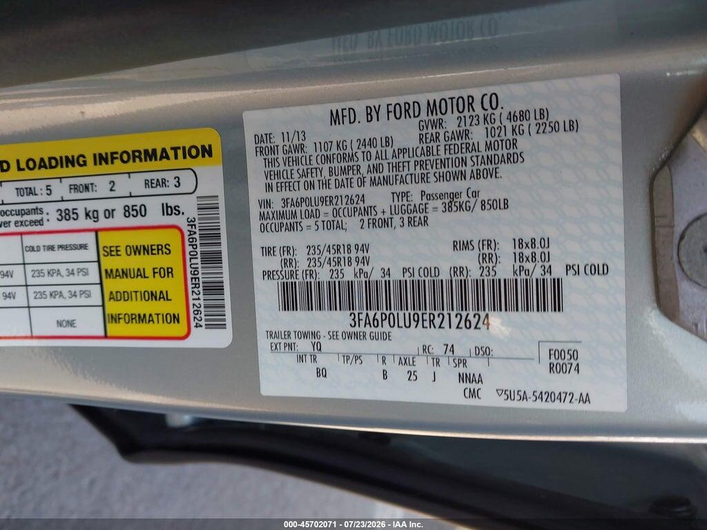 3FA6P0LU9ER212624 2014 FORD FUSION HYBRID photo no. 9