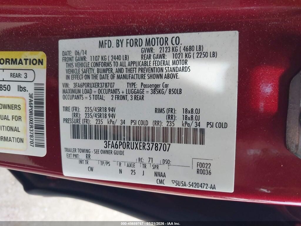 3FA6P0RUXER378707 2014 FORD FUSION HYBRID photo no. 9