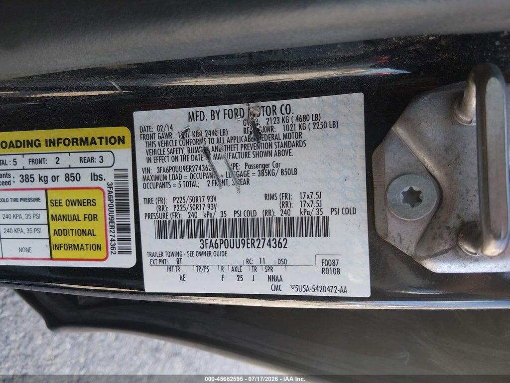 3FA6P0UU9ER274362 2014 FORD FUSION HYBRID photo no. 9