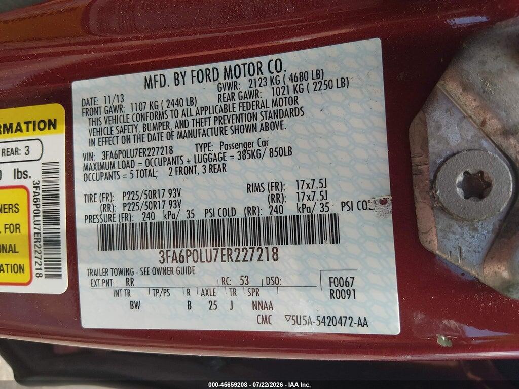 3FA6P0LU7ER227218 2014 FORD FUSION HYBRID photo no. 9