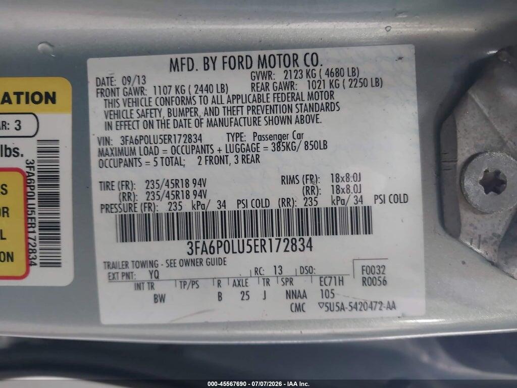 3FA6P0LU5ER172834 2014 FORD FUSION HYBRID photo no. 9