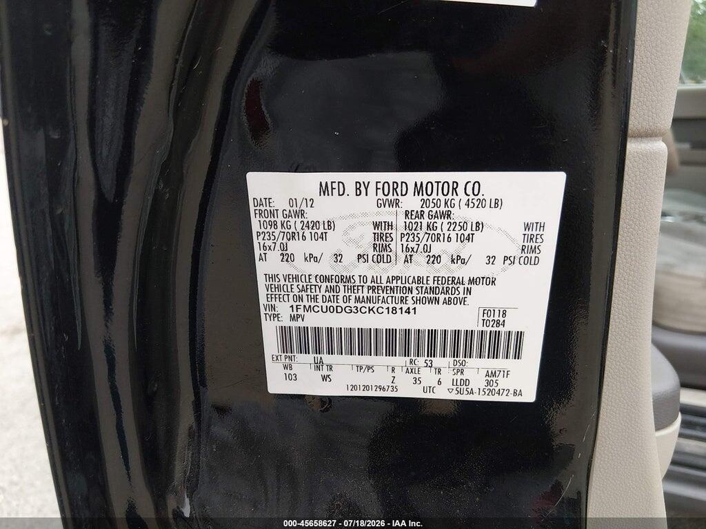 1FMCU0DG3CKC18141 2012 FORD ESCAPE photo no. 9