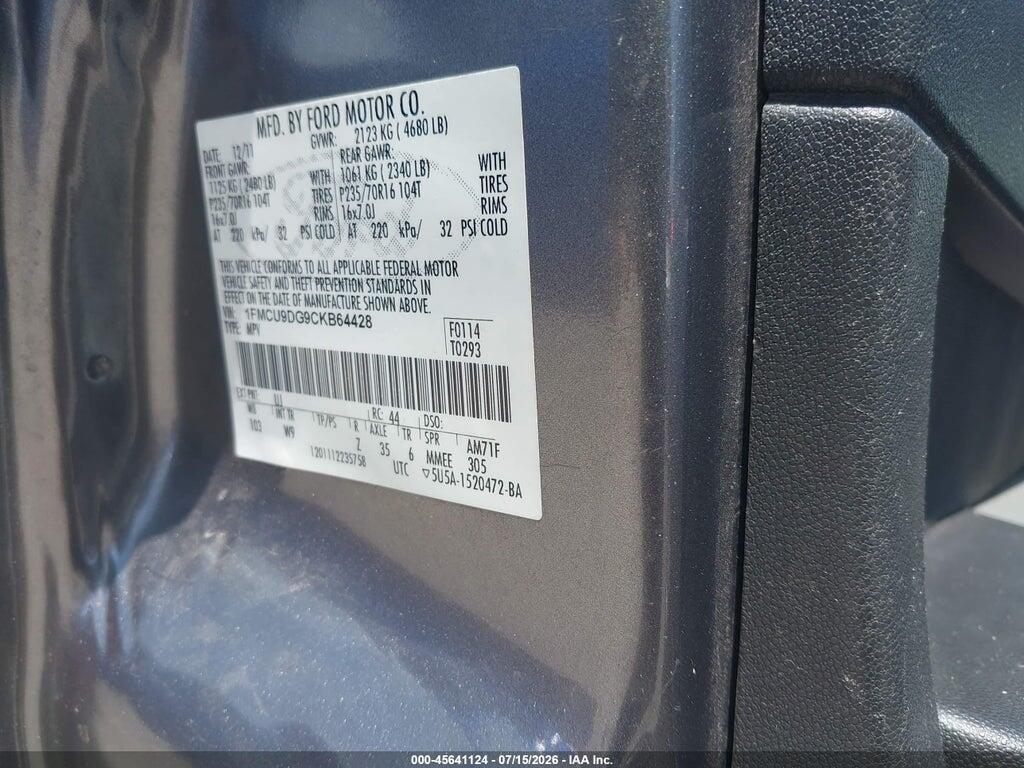 1FMCU9DG9CKB64428 2012 FORD ESCAPE photo no. 9