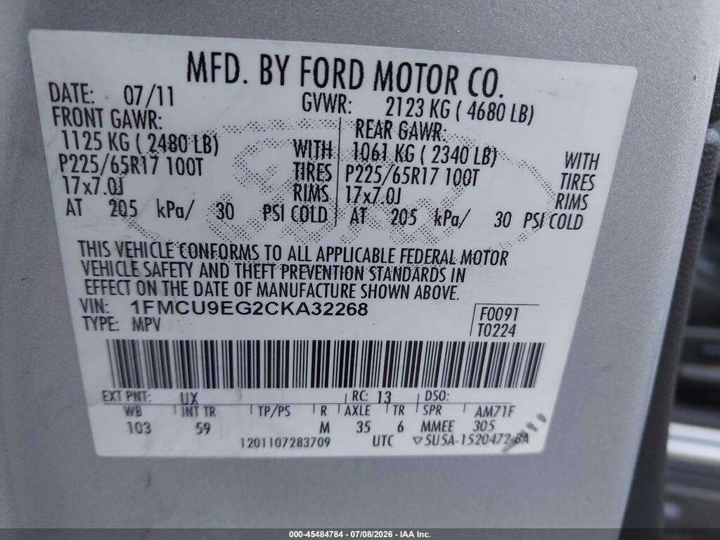 1FMCU9EG2CKA32268 2012 FORD ESCAPE photo no. 9