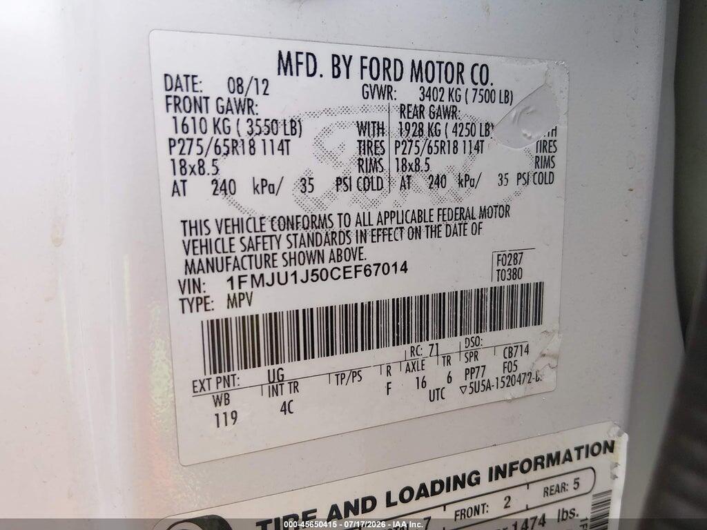 1FMJU1J50CEF67014 2012 FORD EXPEDITION photo no. 9