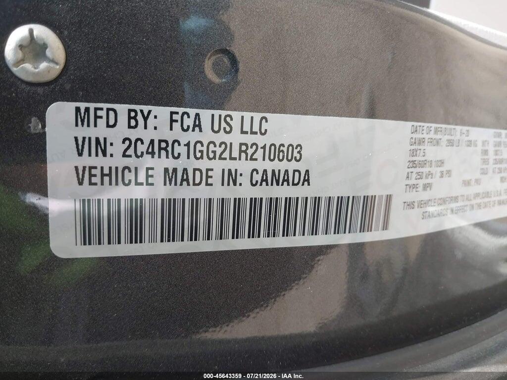 2C4RC1GG2LR210603 2020 CHRYSLER PACIFICA photo no. 9