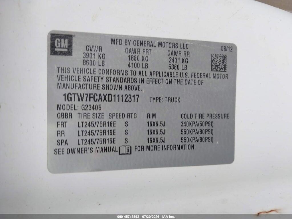 1GTW7FCAXD1112317 2013 GMC SAVANA 2500 photo no. 9