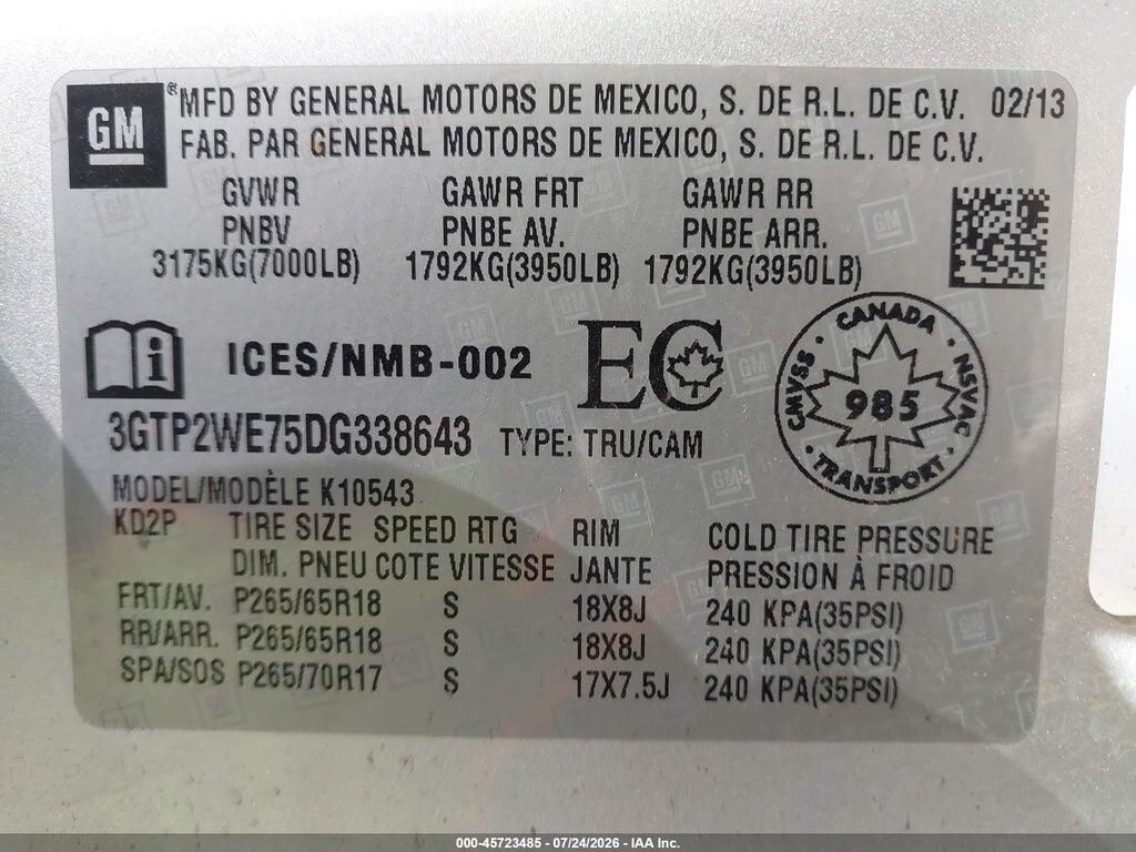 3GTP2WE75DG338643 2013 GMC SIERRA 1500 photo no. 9