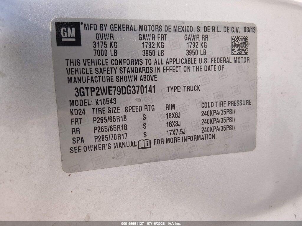 3GTP2WE79DG370141 2013 GMC SIERRA 1500 photo no. 9