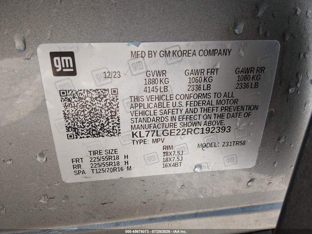 KL77LGE22RC192393 2024 CHEVROLET TRAX photo no. 9