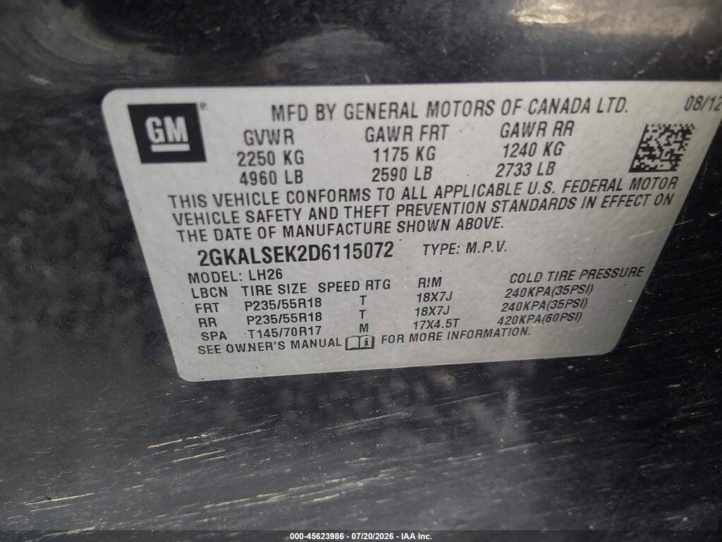 2GKALSEK2D6115072 2013 GMC TERRAIN photo no. 9
