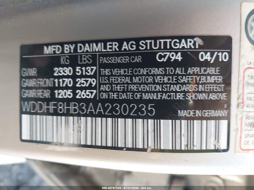 WDDHF8HB3AA230235 2010 MERCEDES-BENZ E 350 photo no. 9
