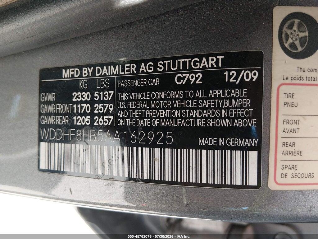 WDDHF8HB5AA162925 2010 MERCEDES-BENZ E 350 photo no. 9