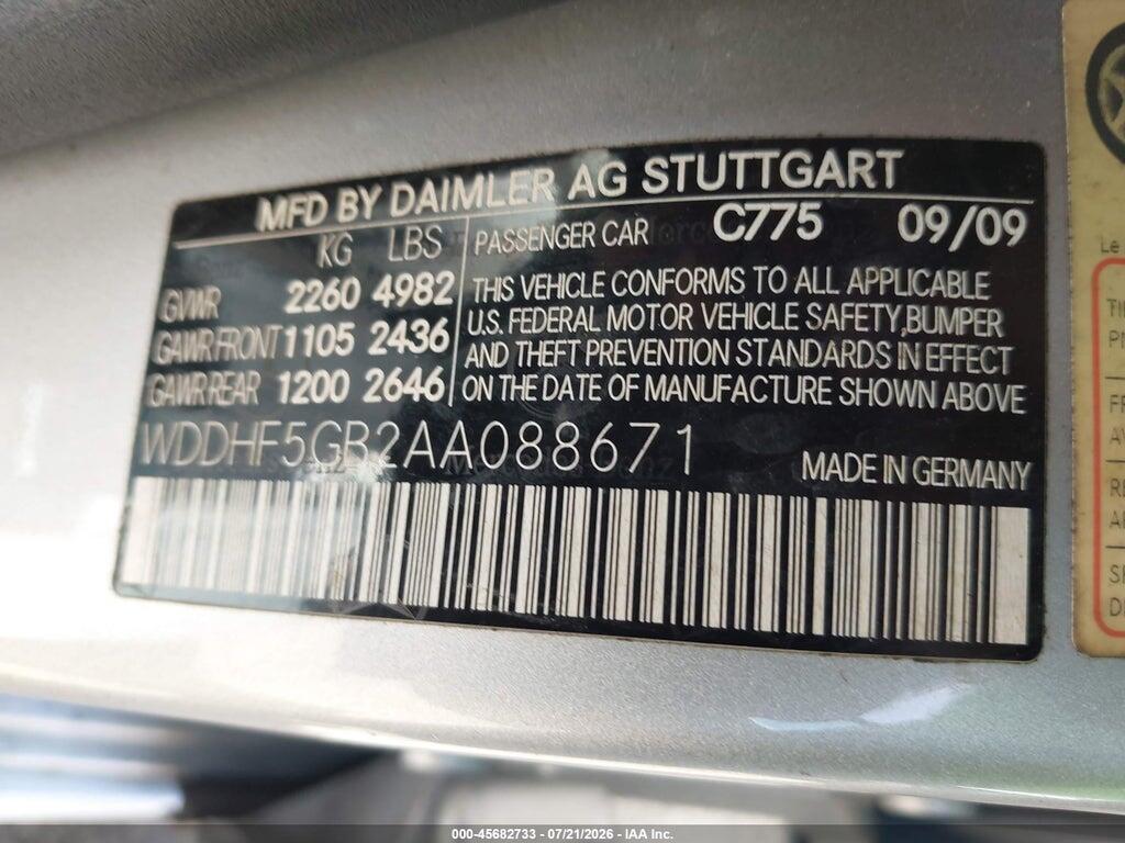 WDDHF5GB2AA088671 2010 MERCEDES-BENZ E 350 photo no. 9