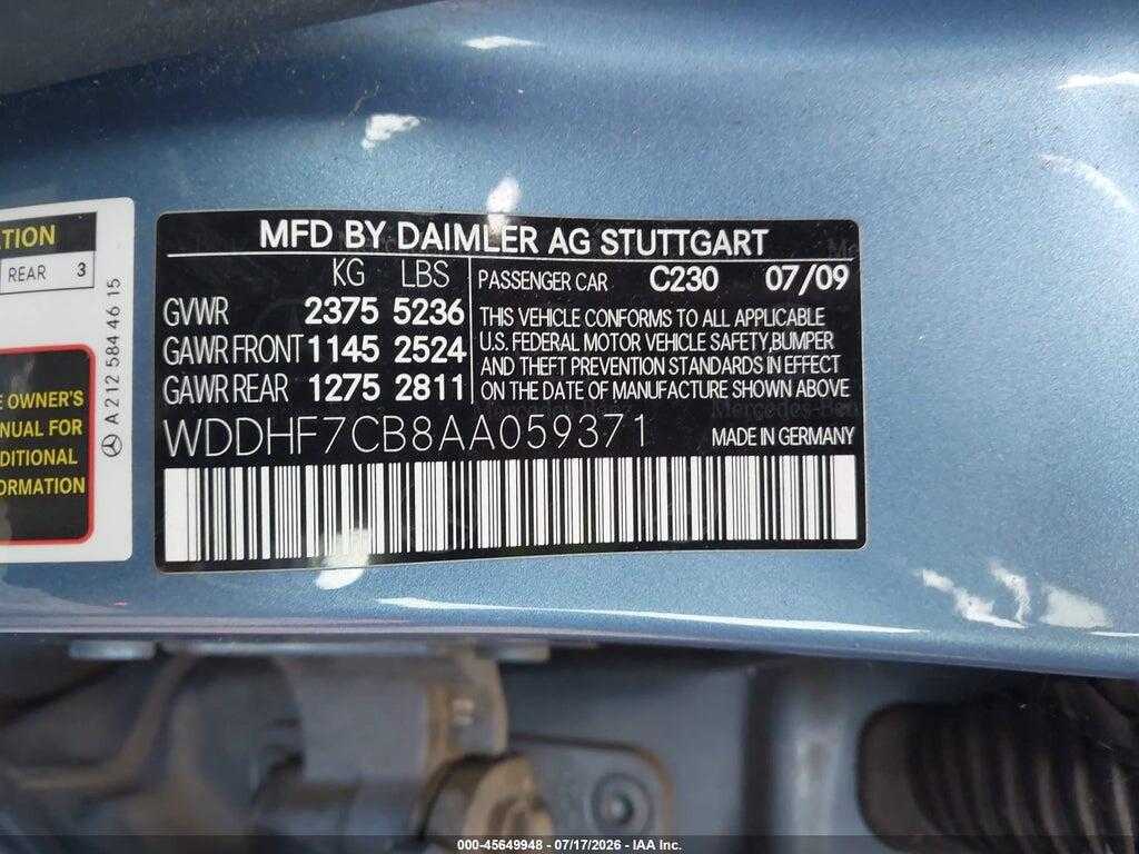 WDDHF7CB8AA059371 2010 MERCEDES-BENZ E 550 photo no. 9