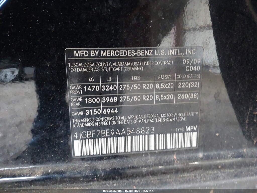 4JGBF7BE9AA548823 2010 MERCEDES-BENZ GL 450 photo no. 9