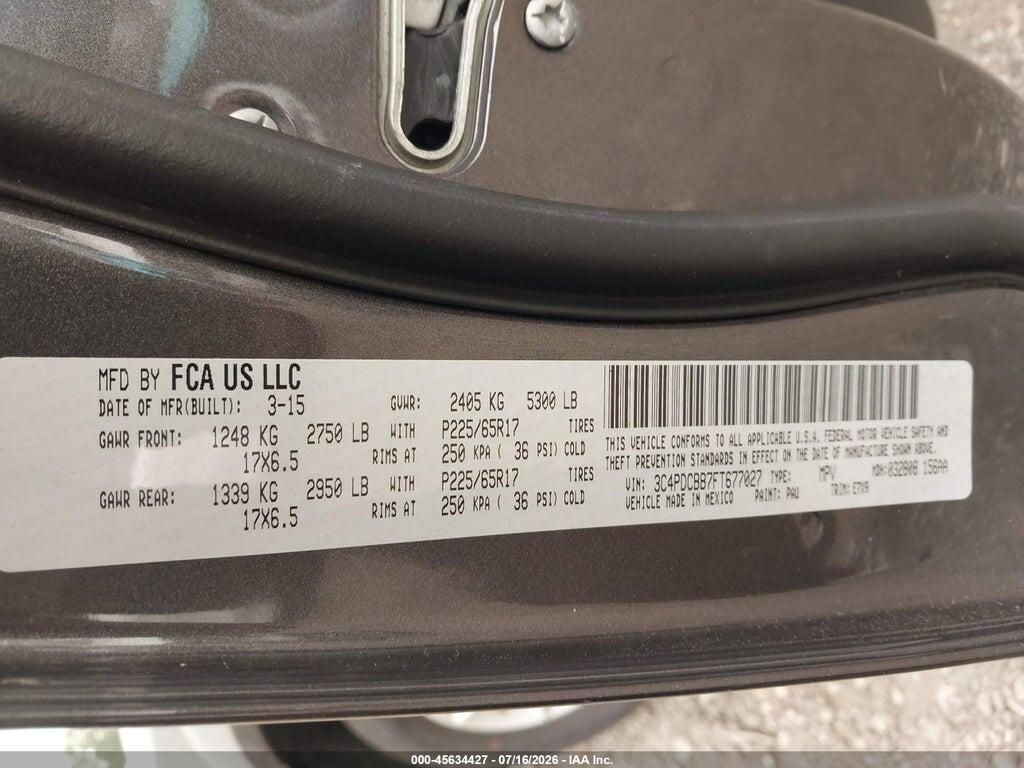 3C4PDCBB7FT677027 2015 DODGE JOURNEY photo no. 9