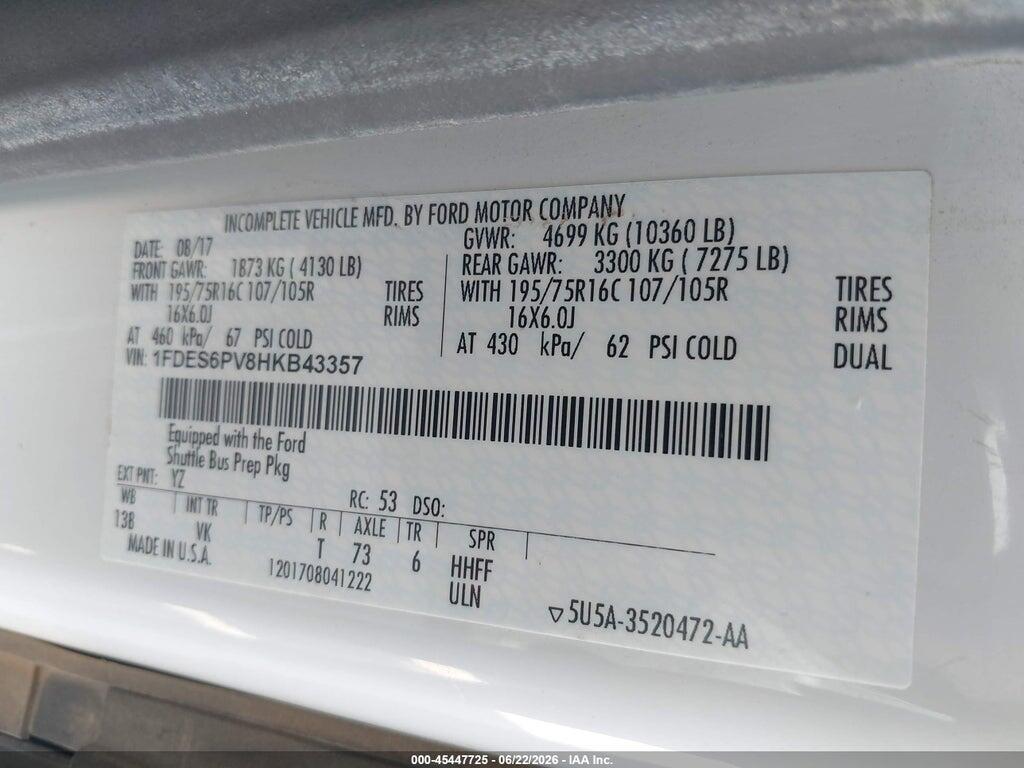 1FDES6PV8HKB43357 2017 FORD TRANSIT-350 CUTAWAY photo no. 9
