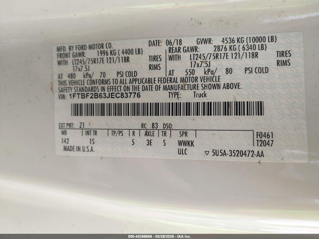 1FTBF2B63JEC83776 2018 FORD F-250 photo no. 9