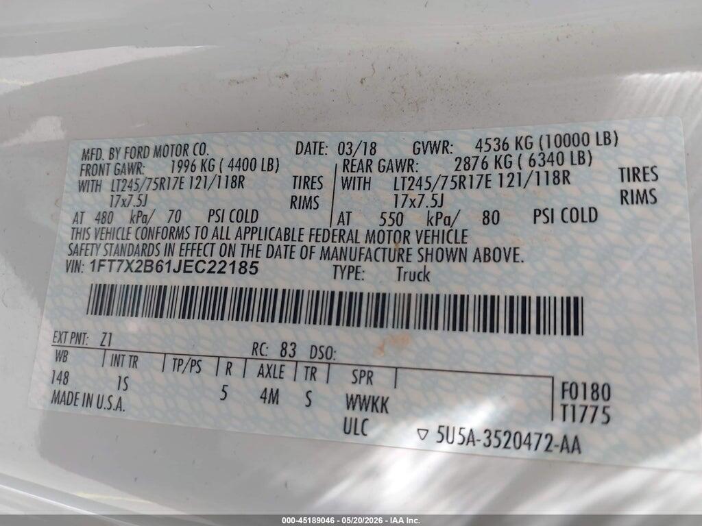 1FT7X2B61JEC22185 2018 FORD F-250 photo no. 9