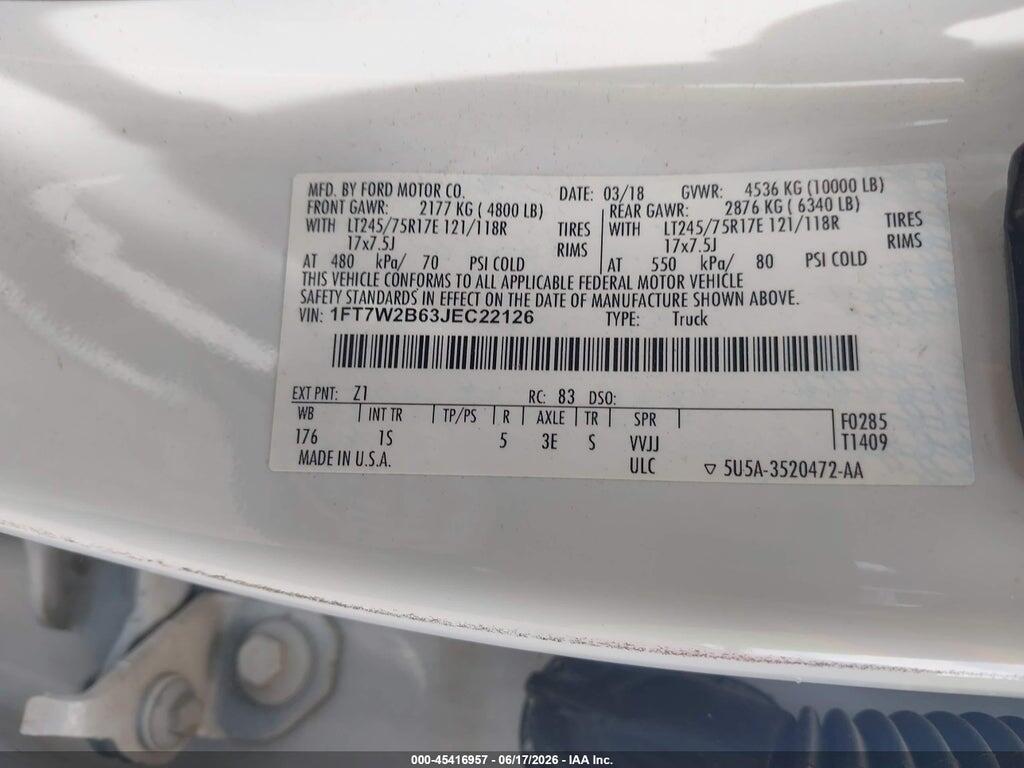 1FT7W2B63JEC22126 2018 FORD F-250 photo no. 9