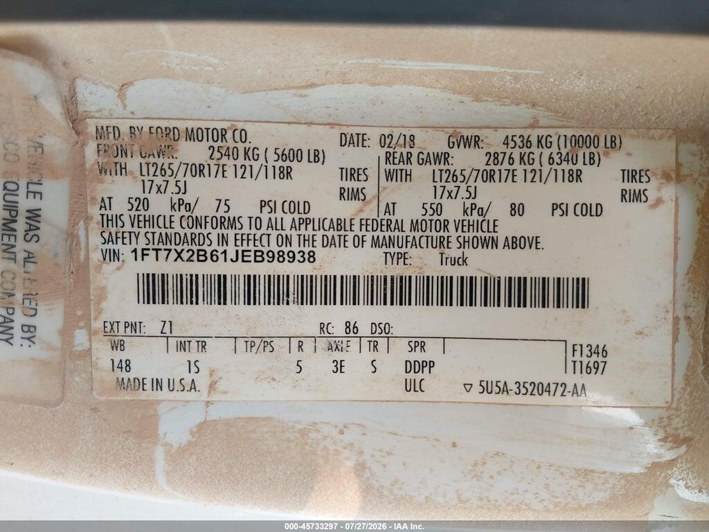 1FT7X2B61JEB98938 2018 FORD F-250 photo no. 9
