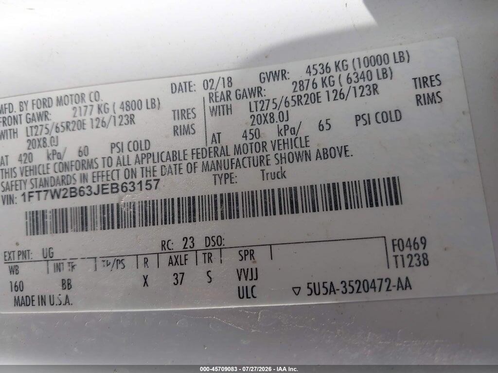 1FT7W2B63JEB63157 2018 FORD F-250 photo no. 9