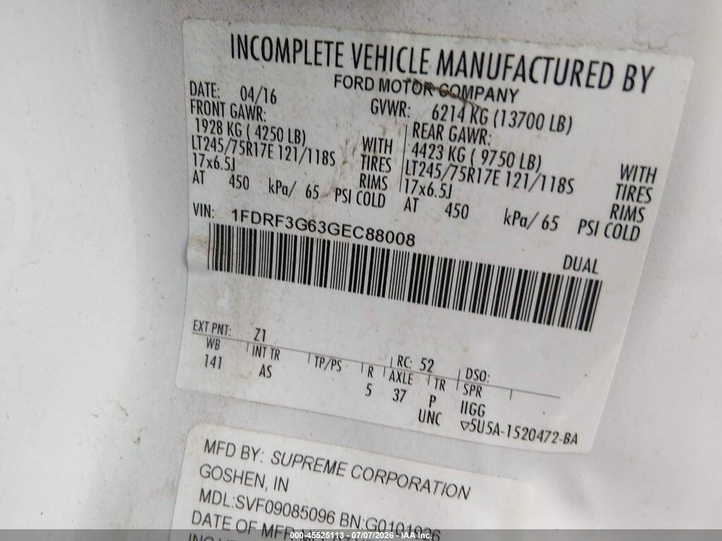 1FDRF3G63GEC88008 2016 FORD F-350 CHASSIS photo no. 9