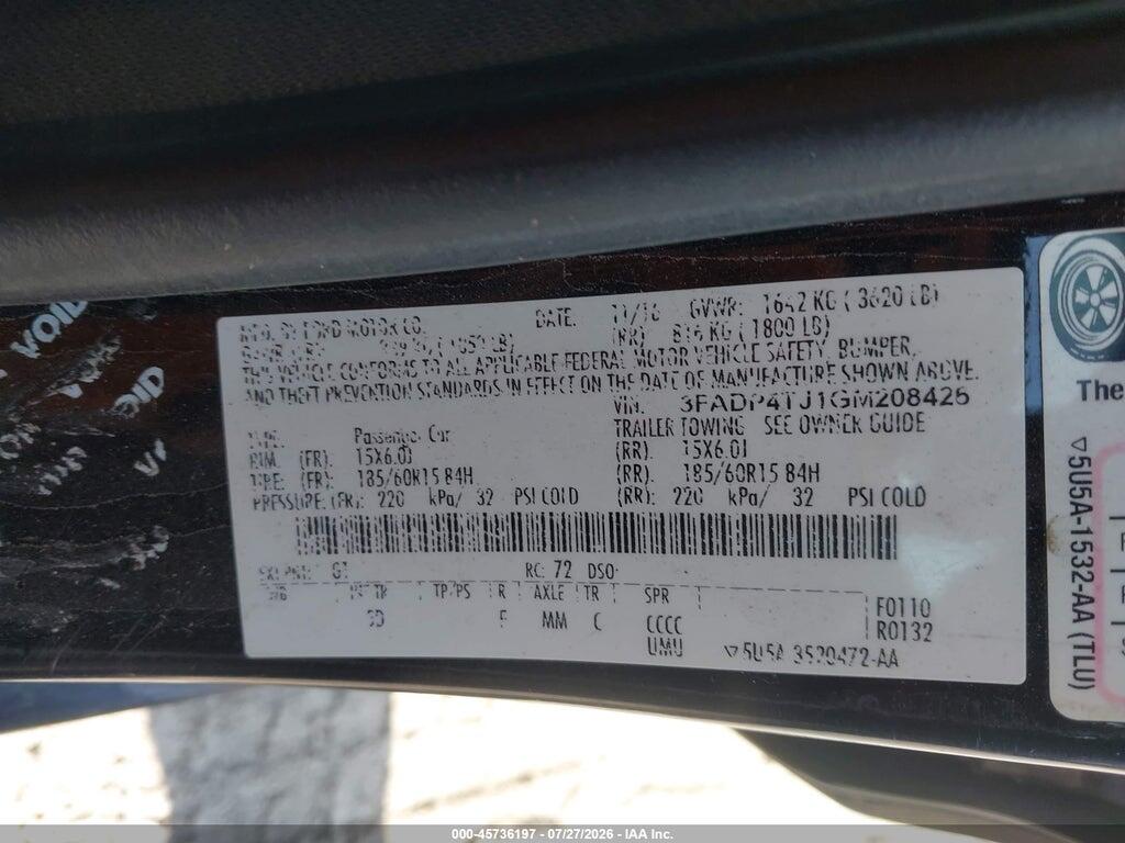 3FADP4TJ1GM208426 2016 FORD FIESTA photo no. 9