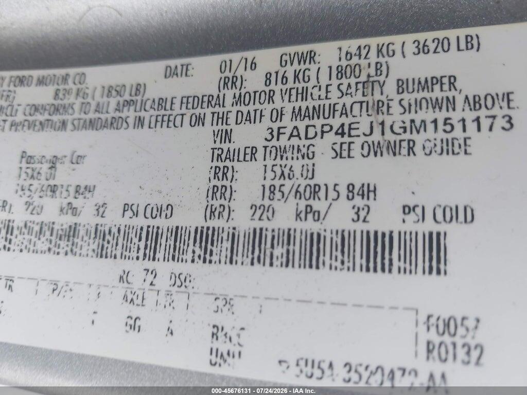 3FADP4EJ1GM151173 2016 FORD FIESTA photo no. 9