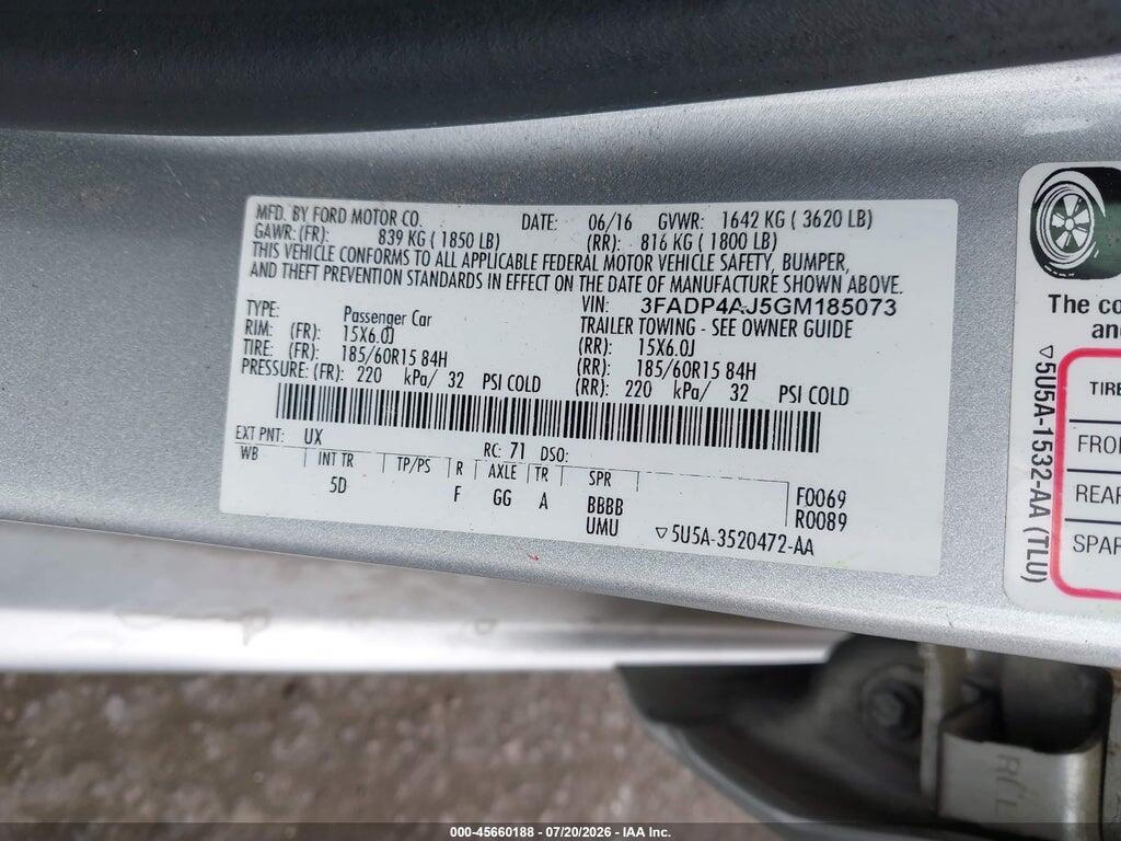 3FADP4AJ5GM185073 2016 FORD FIESTA photo no. 9