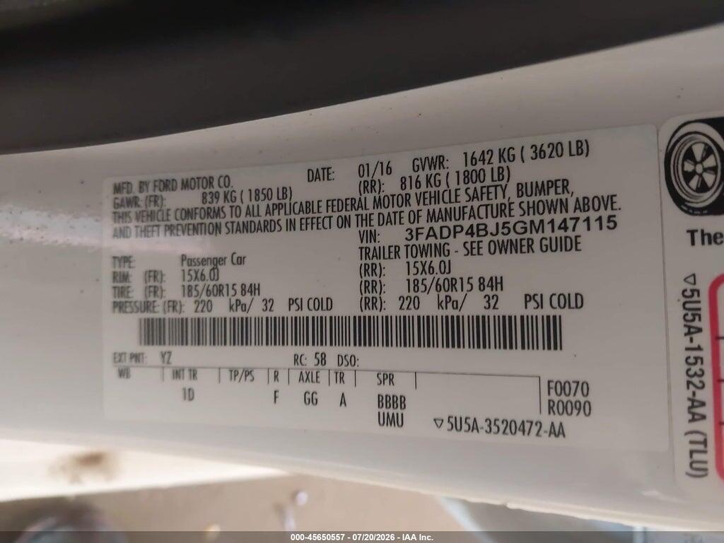 3FADP4BJ5GM147115 2016 FORD FIESTA photo no. 9