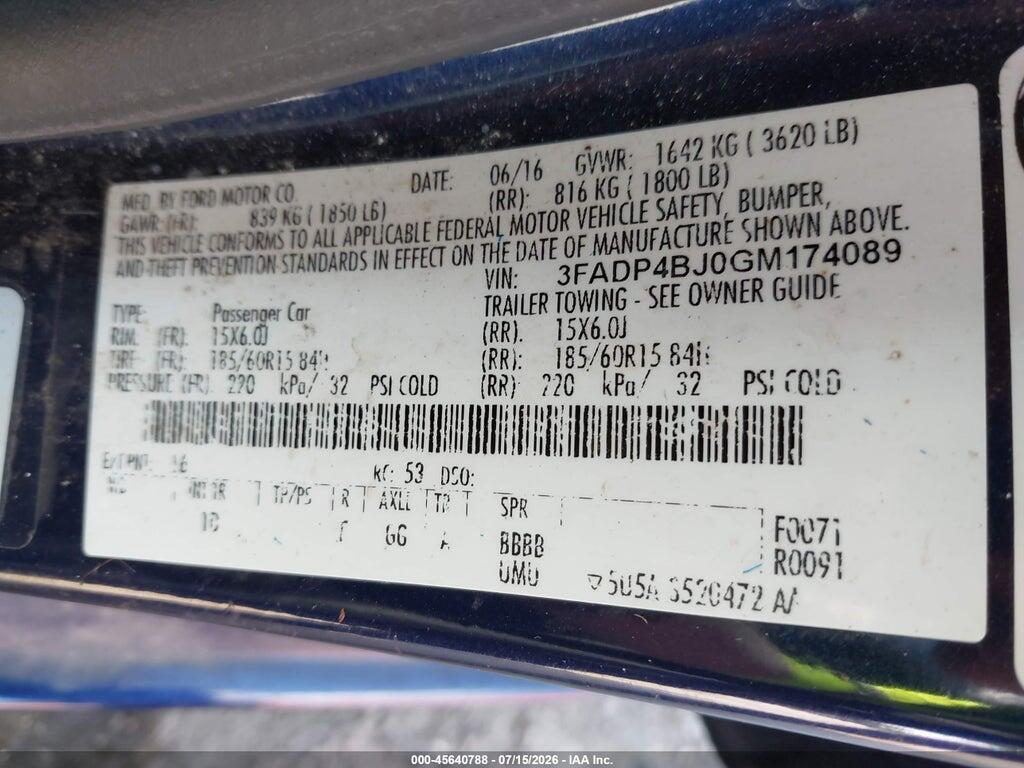 3FADP4BJ0GM174089 2016 FORD FIESTA photo no. 9