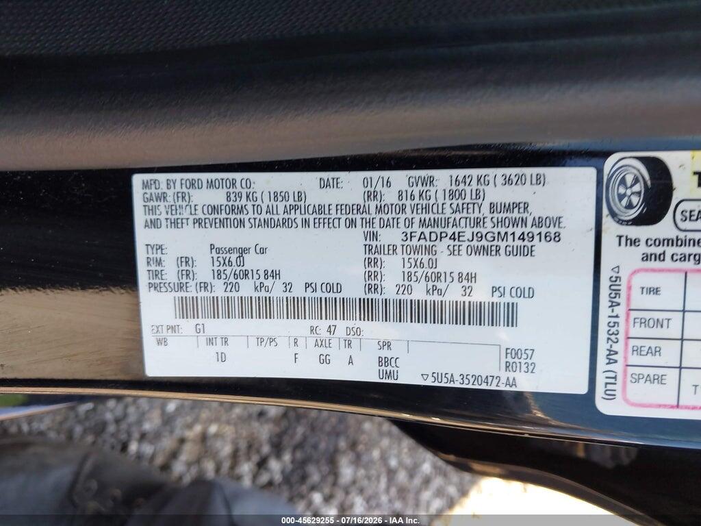 3FADP4EJ9GM149168 2016 FORD FIESTA photo no. 9