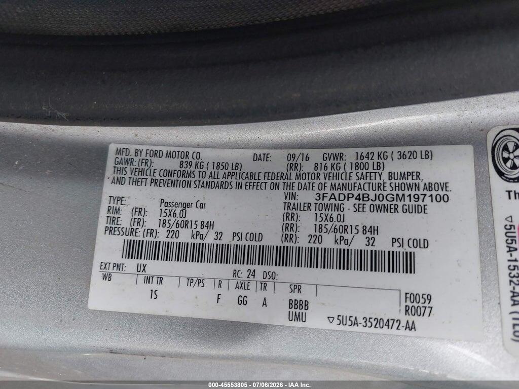 3FADP4BJ0GM197100 2016 FORD FIESTA photo no. 8