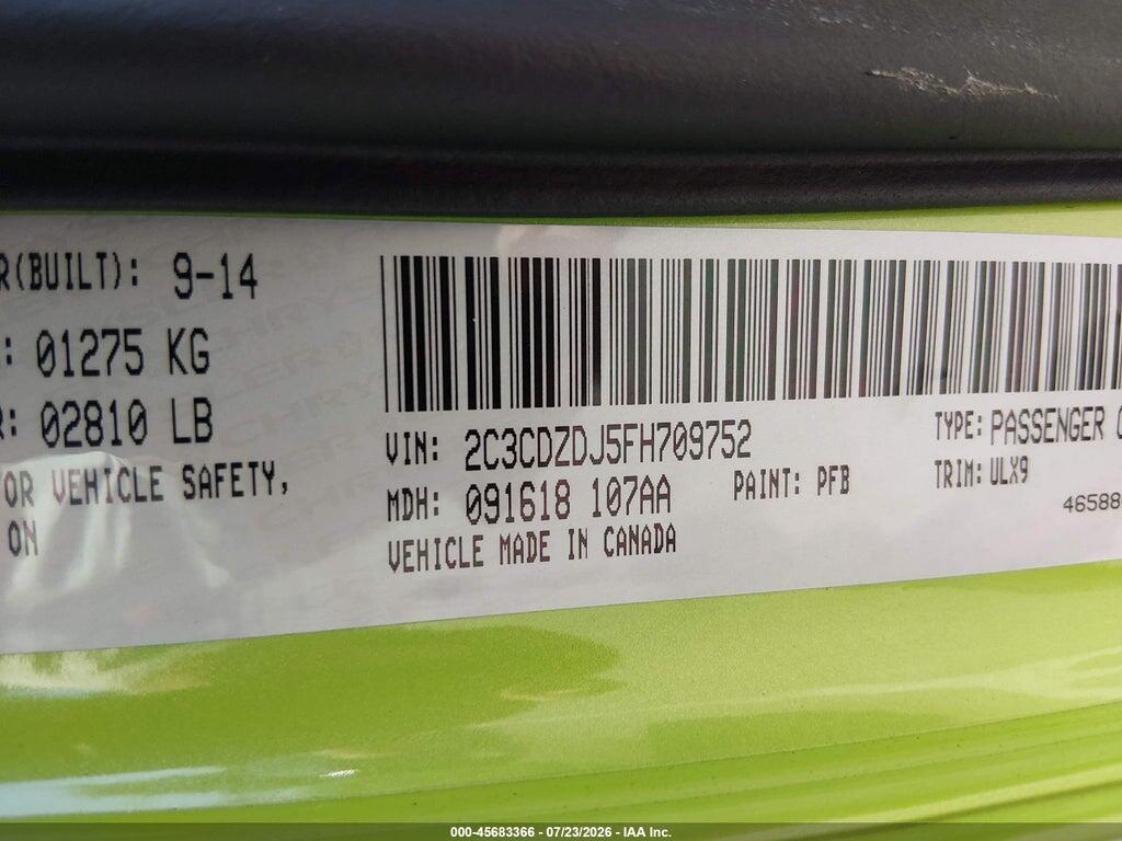 2C3CDZDJ5FH709752 2015 DODGE CHALLENGER photo no. 9