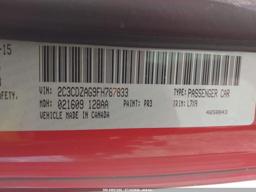 2C3CDZAG9FH787833 2015 DODGE CHALLENGER photo no. 9