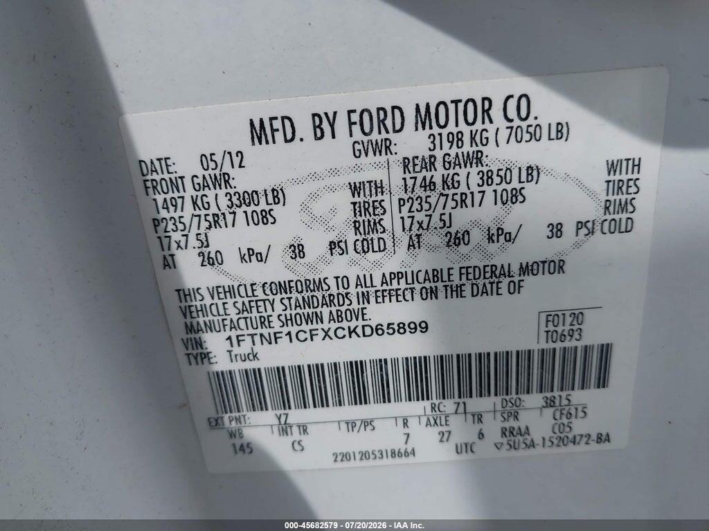1FTNF1CFXCKD65899 2012 FORD F-150 photo no. 9