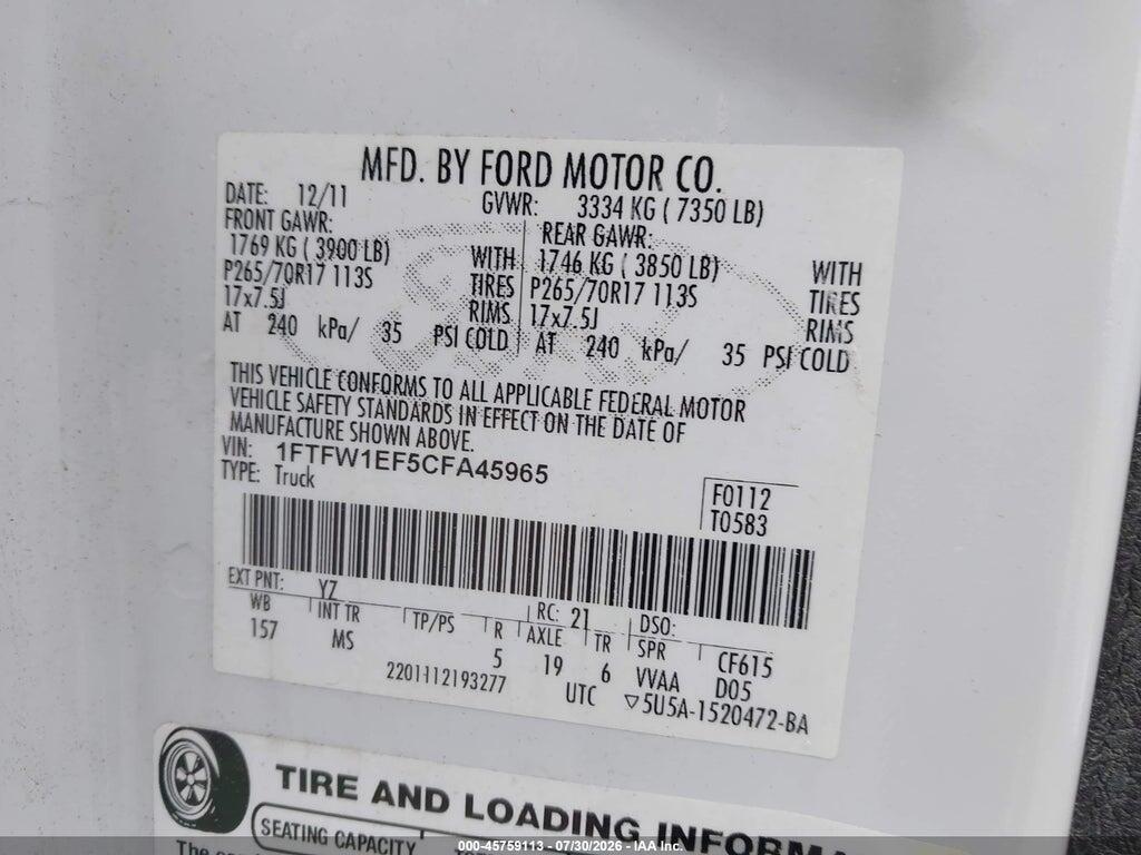 1FTFW1EF5CFA45965 2012 FORD F-150 photo no. 9