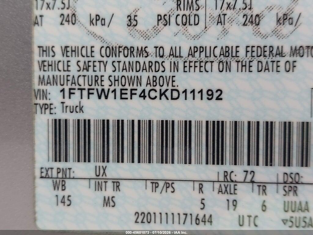 1FTFW1EF4CKD11192 2012 FORD F-150 photo no. 9