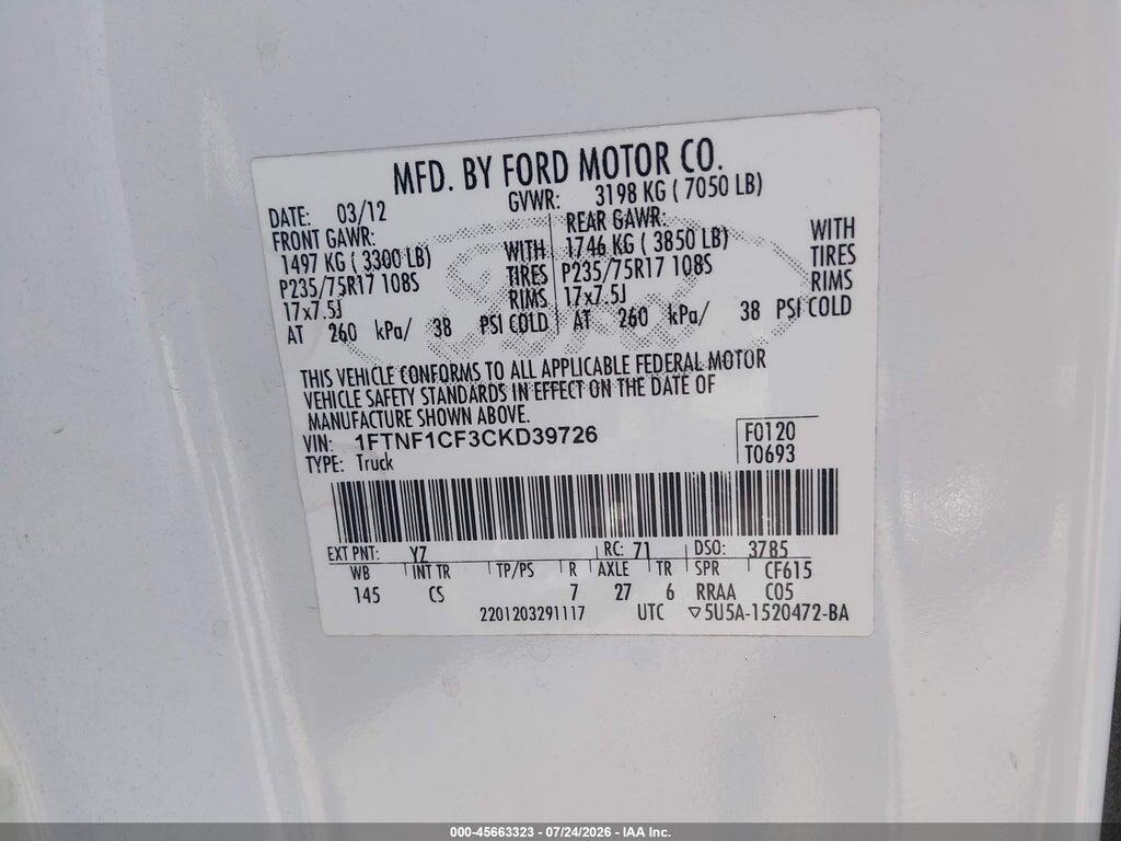 1FTNF1CF3CKD39726 2012 FORD F-150 photo no. 9